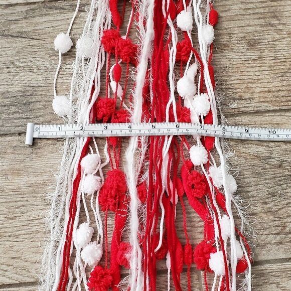 Hand Crafted Boho Wall Hanging Decor or Scarves Red White and Silver set of 4 - Picture 11 of 14